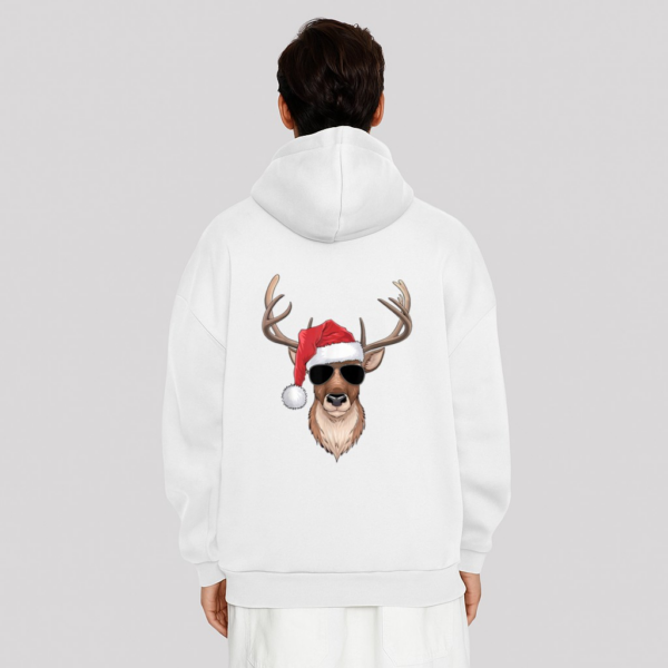 Cool Reindeer with Santa Hat and Christmas Hoodie - Image 2