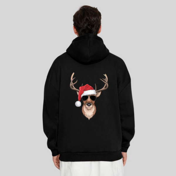 Cool Reindeer with Santa Hat and Christmas Hoodie - Image 4