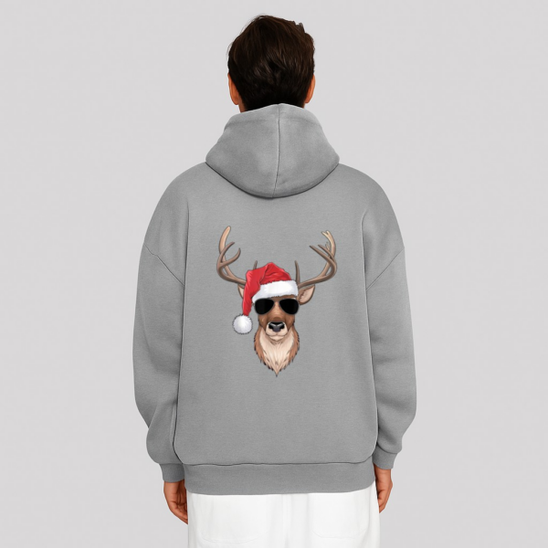 Cool Reindeer with Santa Hat and Christmas Hoodie - Image 6