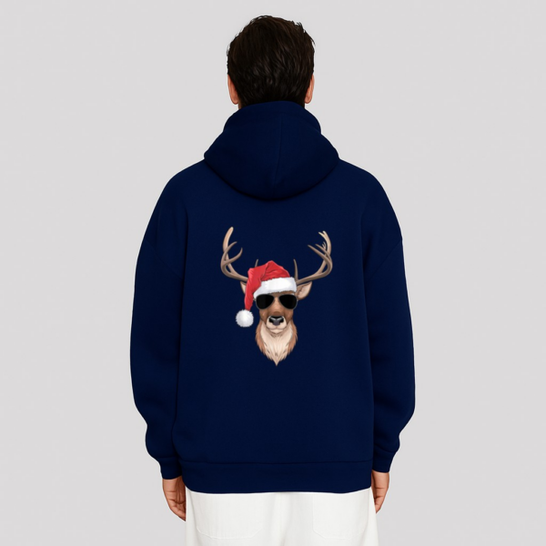 Cool Reindeer with Santa Hat and Christmas Hoodie - Image 8