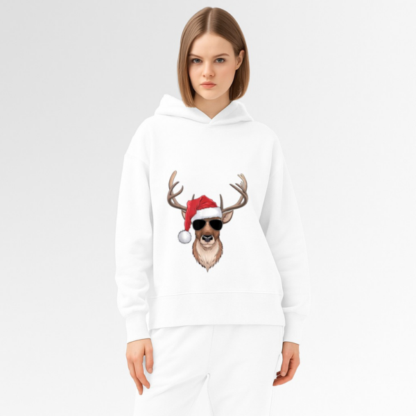 Cool Reindeer with Santa Hat and Christmas Hoodie - Image 3