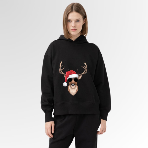 Cool Reindeer with Santa Hat and Christmas Hoodie - Image 5