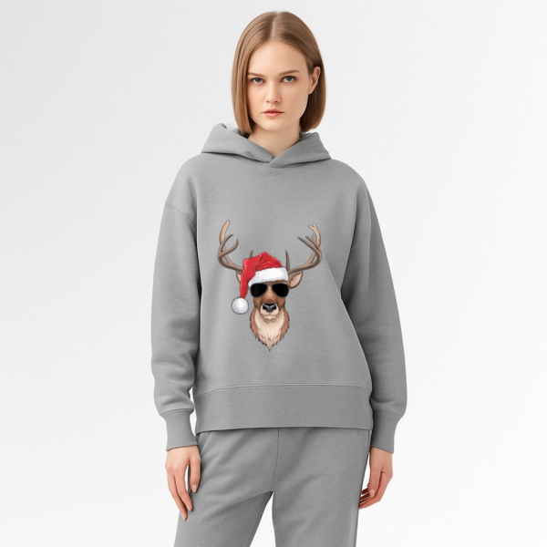 Cool Reindeer with Santa Hat and Christmas Hoodie - Image 7
