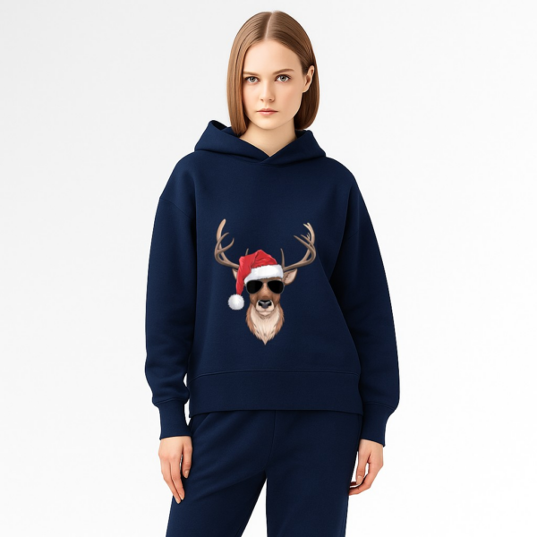Cool Reindeer with Santa Hat and Christmas Hoodie - Image 9