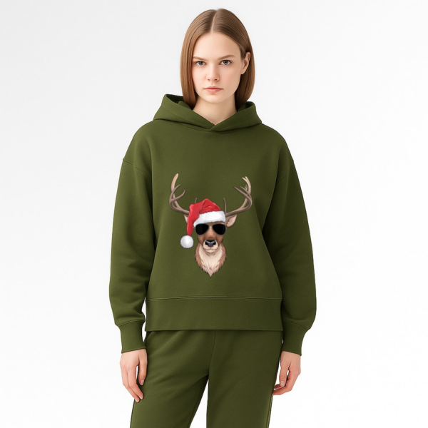 Cool Reindeer with Santa Hat and Christmas Hoodie - Image 11