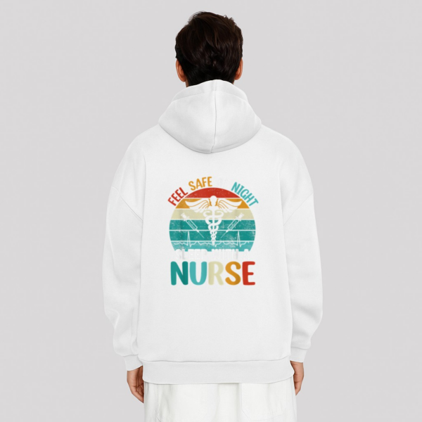 funny Nurse Quote feel safe at night sleep with a nurse Hoodie - Image 2