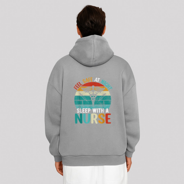 funny Nurse Quote feel safe at night sleep with a nurse Hoodie - Image 6