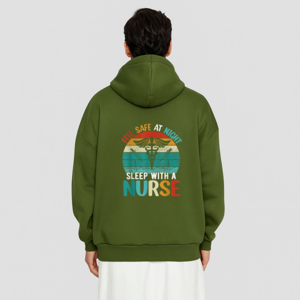 funny Nurse Quote feel safe at night sleep with a nurse Hoodie - Image 10