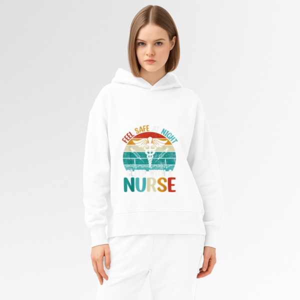 funny Nurse Quote feel safe at night sleep with a nurse Hoodie - Image 3