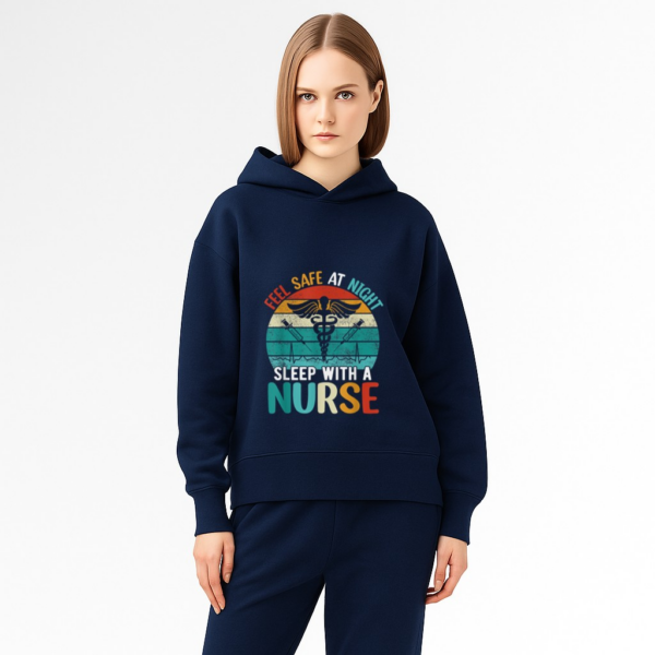 funny Nurse Quote feel safe at night sleep with a nurse Hoodie - Image 9