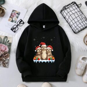 Otter Wearing Santa Hat Xmas Lighting Otter Christmas Hoodie