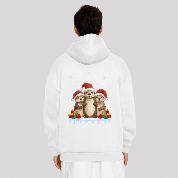 Otter Wearing Santa Hat Xmas Lighting Otter Christmas Hoodie - Image 2