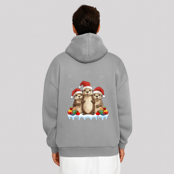 Otter Wearing Santa Hat Xmas Lighting Otter Christmas Hoodie - Image 6