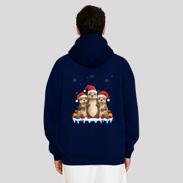 Otter Wearing Santa Hat Xmas Lighting Otter Christmas Hoodie - Image 8