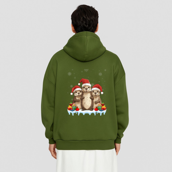 Otter Wearing Santa Hat Xmas Lighting Otter Christmas Hoodie - Image 10