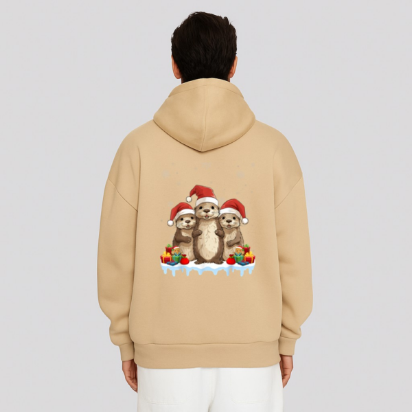 Otter Wearing Santa Hat Xmas Lighting Otter Christmas Hoodie - Image 12
