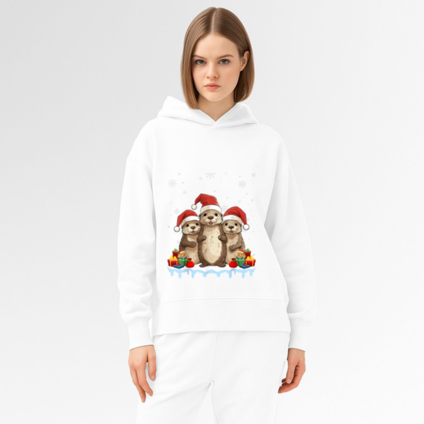 Otter Wearing Santa Hat Xmas Lighting Otter Christmas Hoodie - Image 3