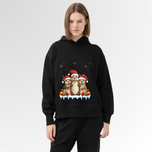 Otter Wearing Santa Hat Xmas Lighting Otter Christmas Hoodie - Image 5