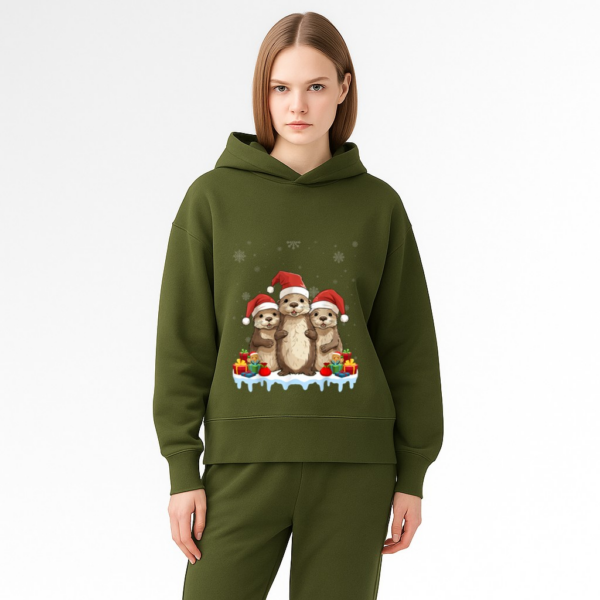 Otter Wearing Santa Hat Xmas Lighting Otter Christmas Hoodie - Image 11