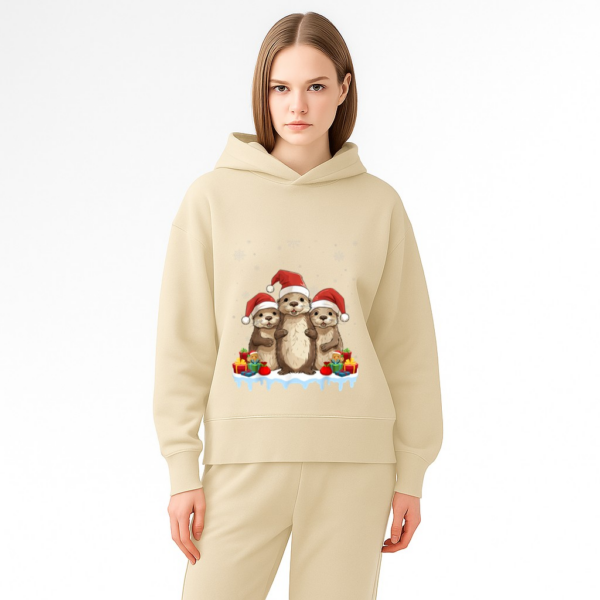 Otter Wearing Santa Hat Xmas Lighting Otter Christmas Hoodie - Image 13