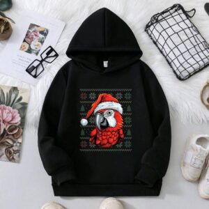 Ugly Parrot Lover Wearing Santa Hat Xmas Parrot Christmas Hoodie